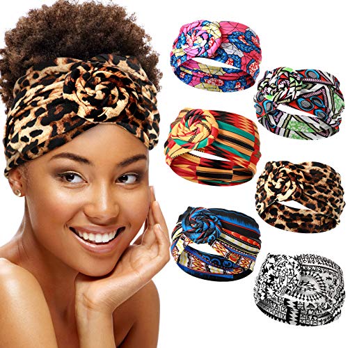 6 Pcs African Boho Headbands for Women, Stretchy Non-Slip Turban Hair Wraps
