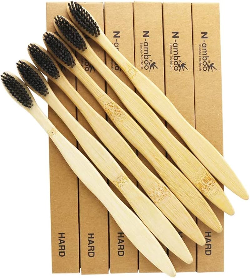N-amboo Bamboo Toothbrush Set - Eco-Friendly, Hard Bristles, Pack of 6