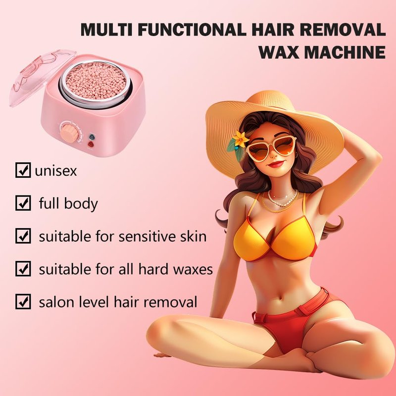 Wax Warmer Kit for Sensitive Skin - Professional Hard Wax Beans Kit with Silicone Liner, Gloves & Storage Bag, BPA-Free & Dermatologist Tested for Face, Bikini Line, Legs & Full Body (PINK)