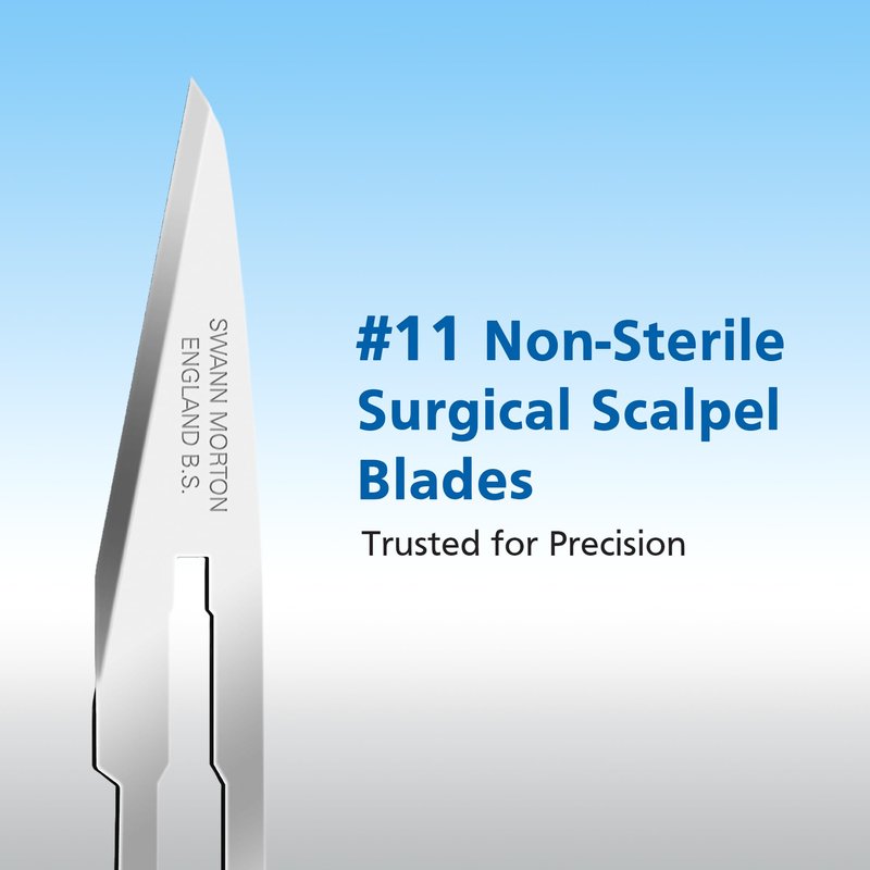 Swann Morton Surgical Scalpel Blade #11 - Non-Sterile Carbon Steel Blades for Precision Cutting, Model Making, and Industrial Use - Box of 100 (20 Packs of 5)