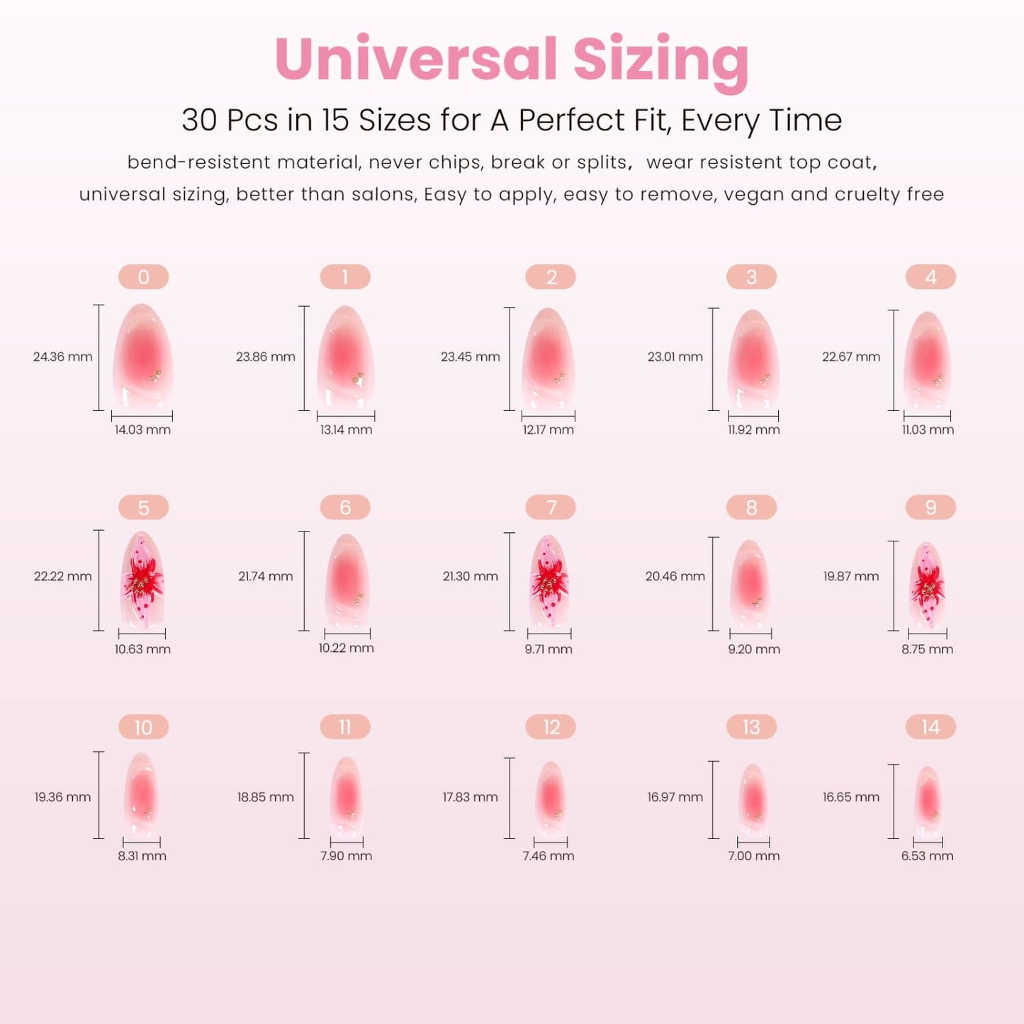 Nail Reformation Press On Nails, Blushing Conch | Soft Pink Ombré Medium Almond Fake Nails with 3D Shell Accents & Gold Shimmer, Glossy Reusable Stick On Nails Kit 30 Pcs in 15 Sizes, Gifts for Women