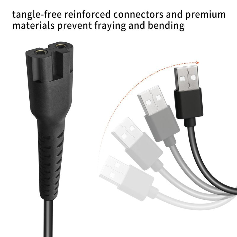 2-Pin USB 6.5 Foot Extra Long Charger Cable for Wahl Magic Clip Senior Sterling-4 Detailer Lithium-Ion Professional Hair Clipper Replacement Power Cord for Wahl 8164 Finale and 8173 Vanish Razors