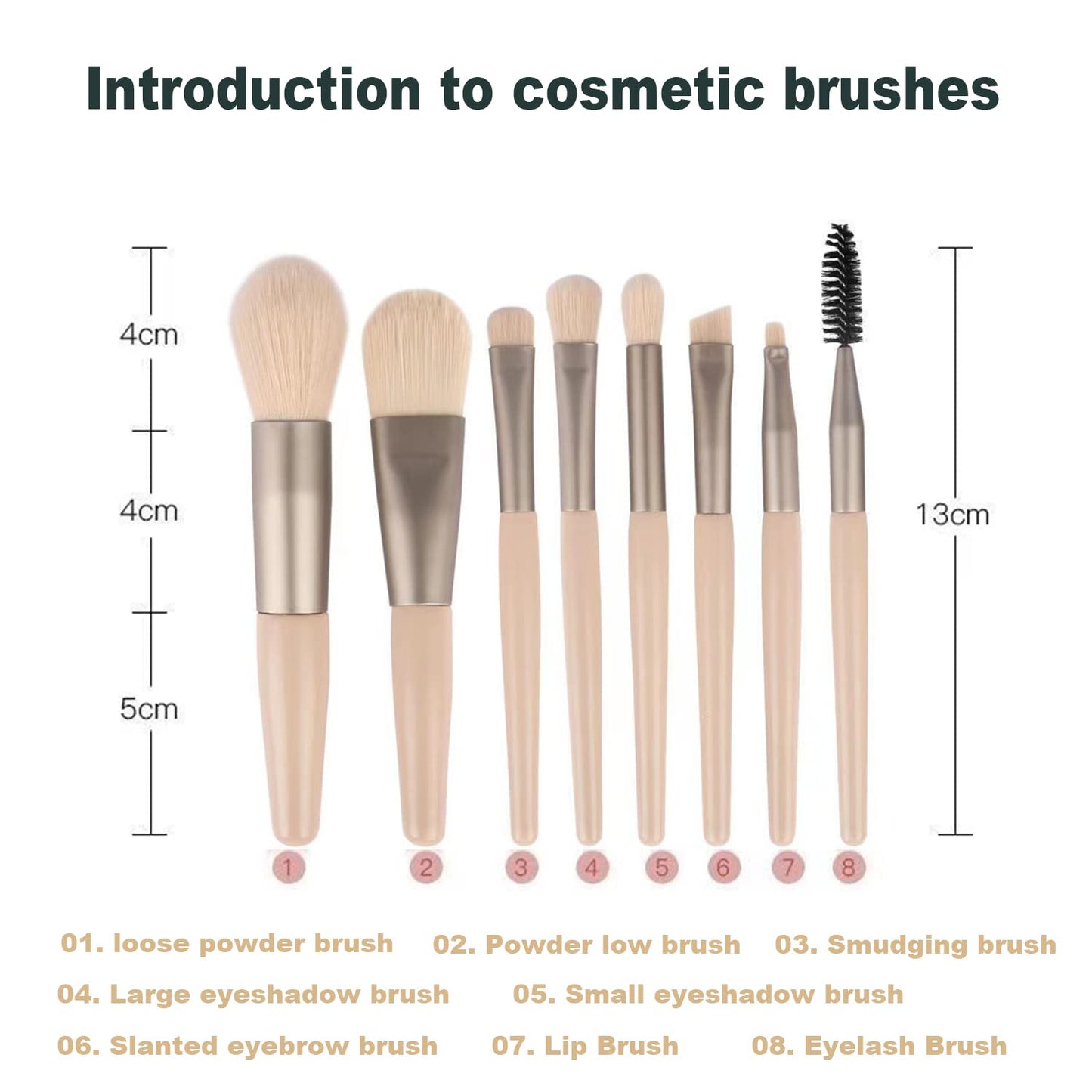 Mini Makeup Brush Set - 8 Pieces for Foundation, Blush, and Eye Shadow | Compact Travel Brushes in Apricot