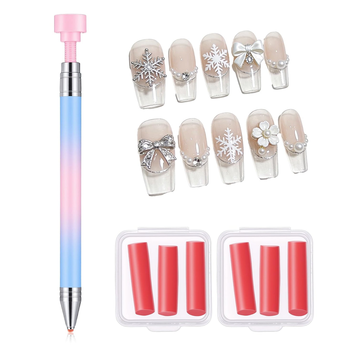 DOPENSPI 1PCS Rhinestone Picker Tool, Refillable Wax Pen with 6PCS Wax Refills Diamonds Art Pens Rhinestone Pickup Tool Nail Diamond Arts Painting Dotting Pen for Nail and Diamond Art Paint