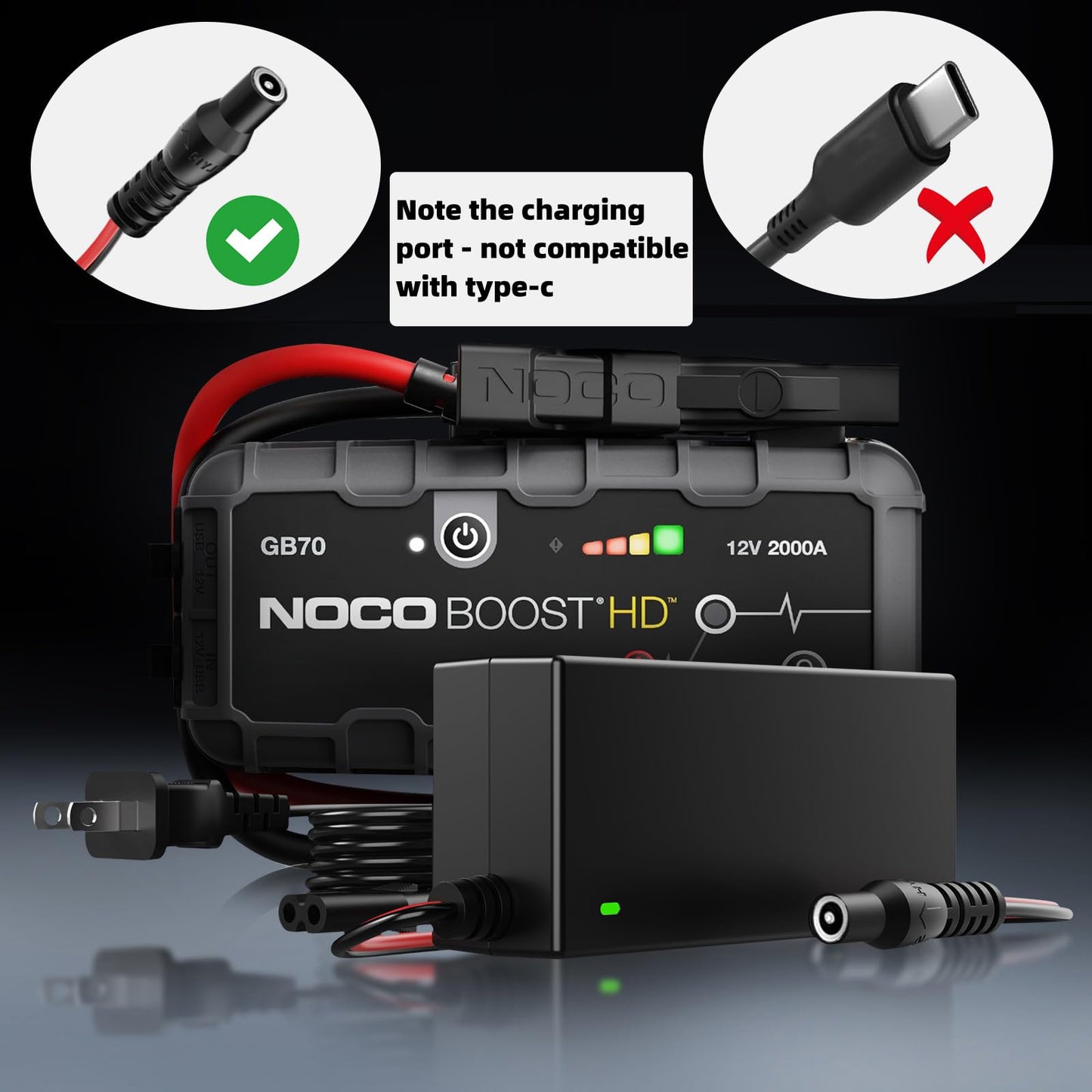 14V 56W Charger for NOCO Jump Starter Compatible with NOCO GB70 GB150 GB250+ GB251+ GB500 GB500+ Genius Boost Ultra Safe Lithium Jump Starter Battery 14V 56W Power Adapter Cord