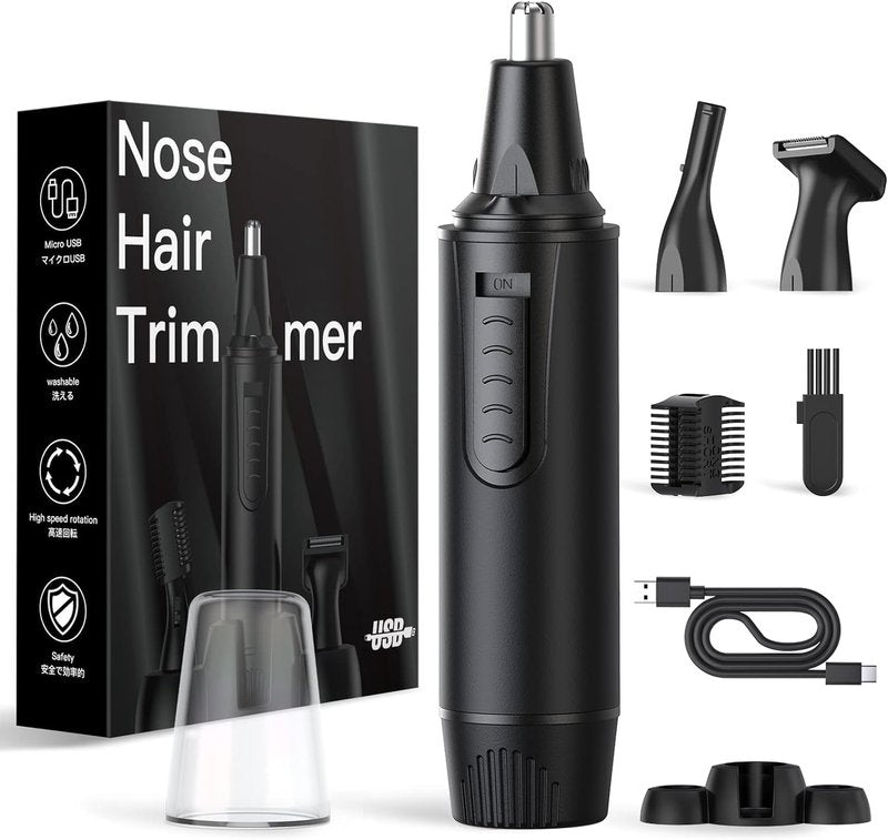 XOOMRSCP Nose Hair Trimmers for Men，Rechargeable Hair Trimmer 3 in 1 Painless Multifunctional Ear and Nose Hair Trimmer with IPX7 Waterproof Dual Edge Blades (Ink Black)