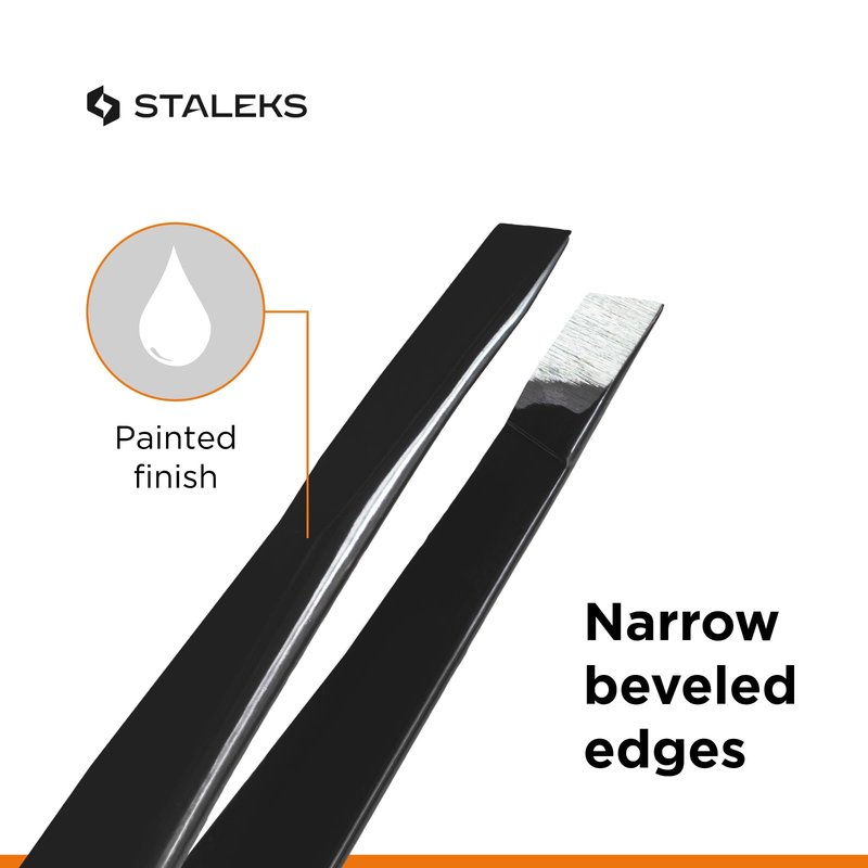 STALEKS PRO Expert 11 Type 4b Professional Eyebrow Tweezers (Black) – Narrow Beveled Stainless Steel for Fine, Thin Brows & Precise Hair Removal