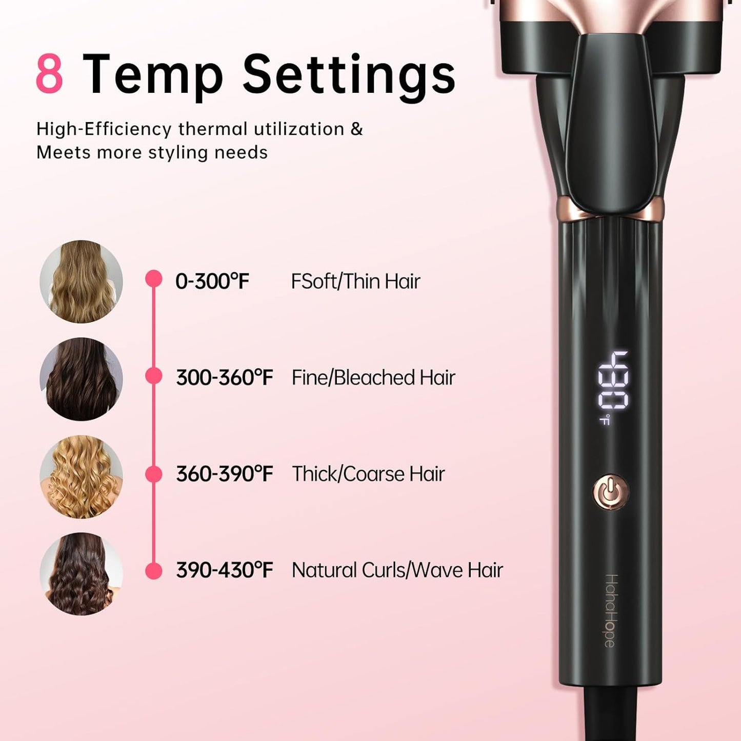 Large Barrel Curling Iron - 2 Inch Curling Wand with LCD Display & 8 Temperature Settings | Lightweight for Long Hair