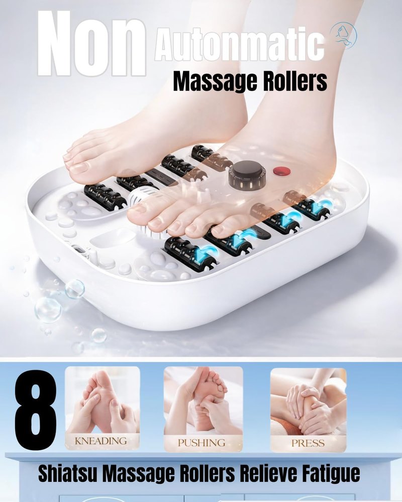 Collapsible Heated Foot Spa - Shiatsu Massage Bath with Red Light & Timer | 8 Rollers, Pumice Stone