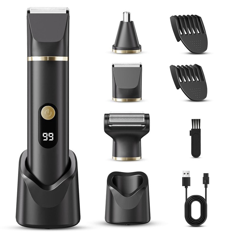 tiovara Beard Trimmer for Men, IPX7 Waterproof Body Hair Trimmer Electric Razor Shaver Body Grooming Kit Wet/Dry Use for Groin, Nose, Ear Hairs, Beard, Legs, Chest (Black)