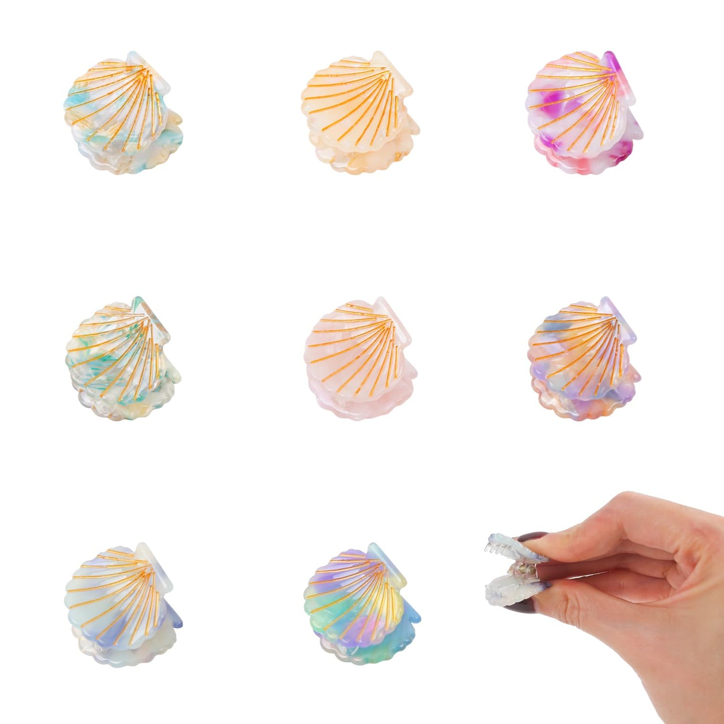 Seashell Hair Clips Set - Mermaid Shell Claw Clips in Marble Pattern | 3 Colors for Women & Girls