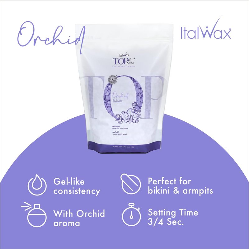 Italwax Top Line Orchid Hard Wax Beads 1 lb (450 g) – Transparent Fast-Setting Jelly Wax with Floral Fragrance for Bikini & Underarms, Strong Grip, Professional Use – Made in Italy