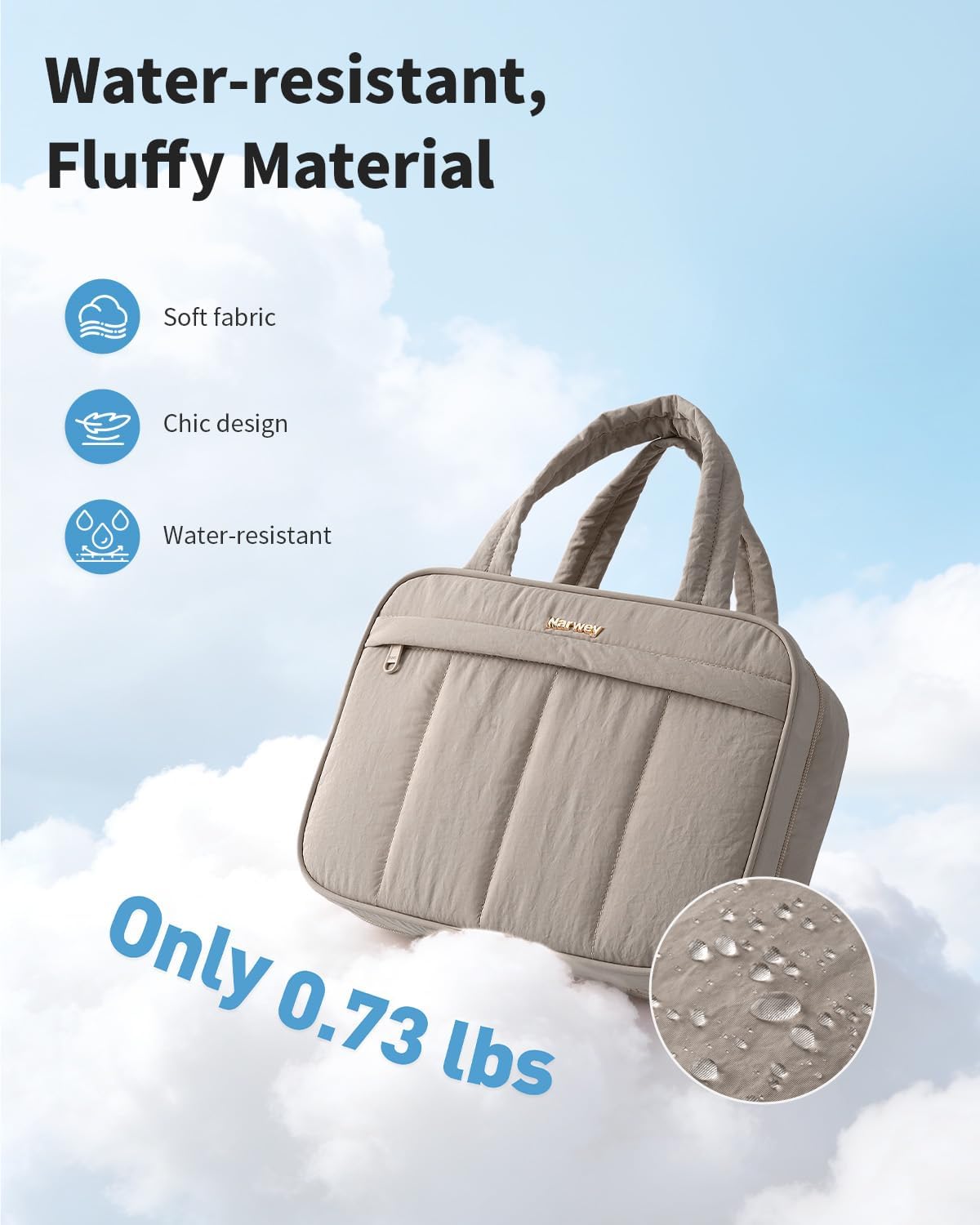 Hanging Travel Toiletry Bag for Women - Quilted Makeup Organizer with Handle | Portable Khaki Bathroom Essentials