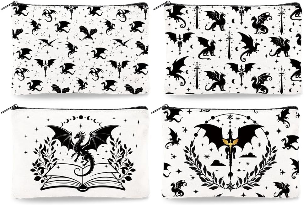 Canvas Western Cowboy Makeup Bag Set - 4Pcs Cactus Cow Design | Portable Travel Organizer, Large Capacity Toiletry Pouches 9.06” x 5.9”