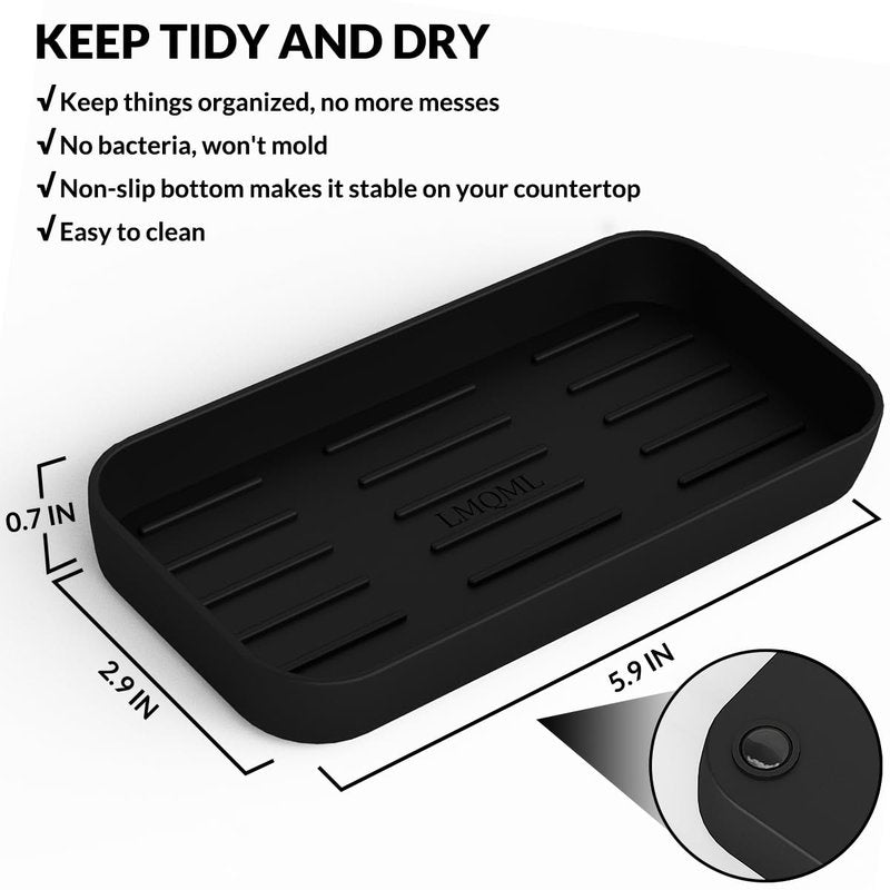LMQML Soap Dispenser - 2 Pack, Antique Design Thick Amber Glass Hand Soap Dispensers with Sturdy Tray; 304 Rust Proof Stainless Steel Black Pump, 12Pcs Stickers, for Kitchen, Bathroom- Black