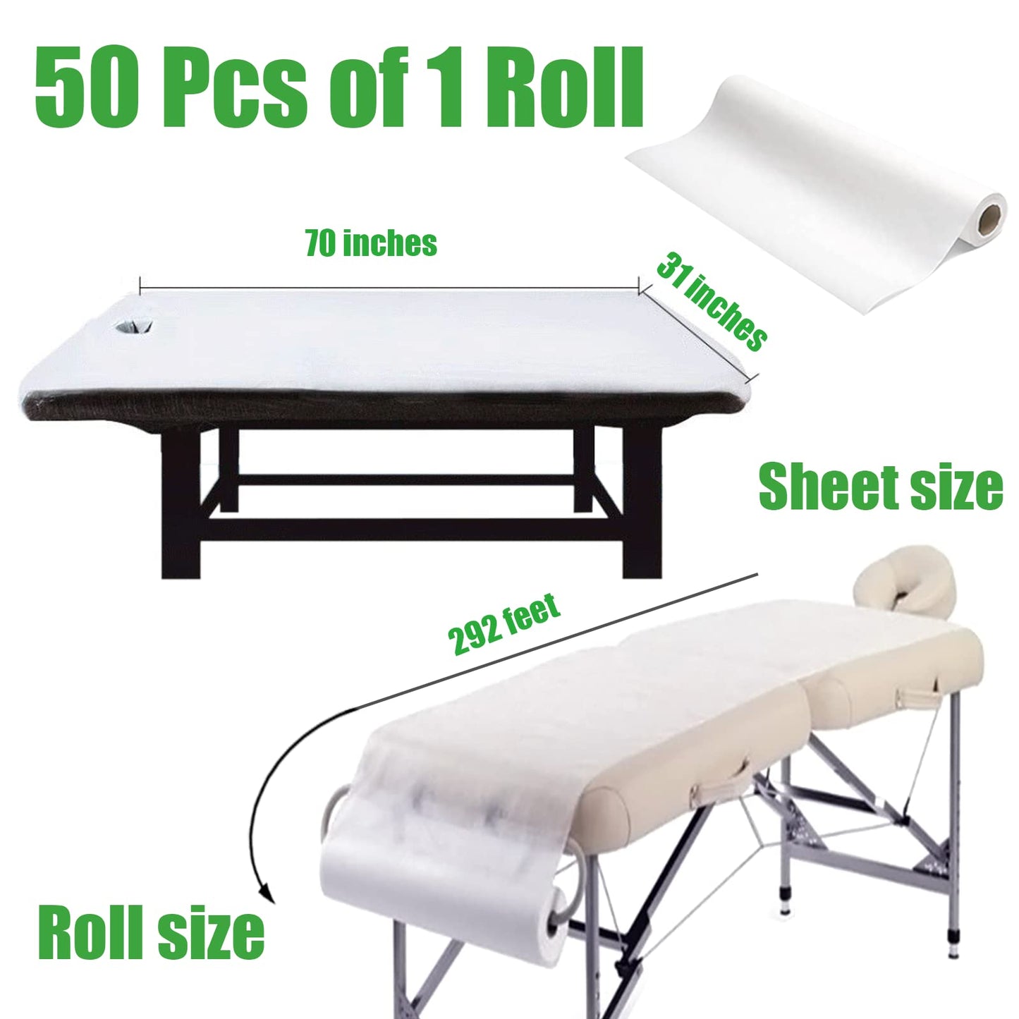 Platonee Disposable Non-Woven Bed Sheet 31" X 70", 50 Pcs of 1 Roll Spa Bed Waterproof Bed Cover, Massage Table Paper Roll for Massage, Spa, Tattoo and Exam Tables