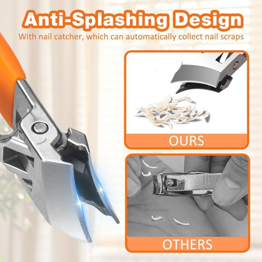 Anti-Splash Slanted Nail Clipper - Wide Jaw Opening for Thick & Ingrown Nails | Household Use (Orange)