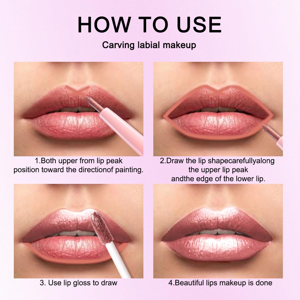evpct 2Pcs Rose Gold Mauve Metallic Glitter Lip Liner and Lipstick Combo, Shimmery Lip Gloss Stain Set Makeup for Women Long Lasting Waterproof 24, Metallic Shimmer Iridescent Glossy Liquid Lipstick