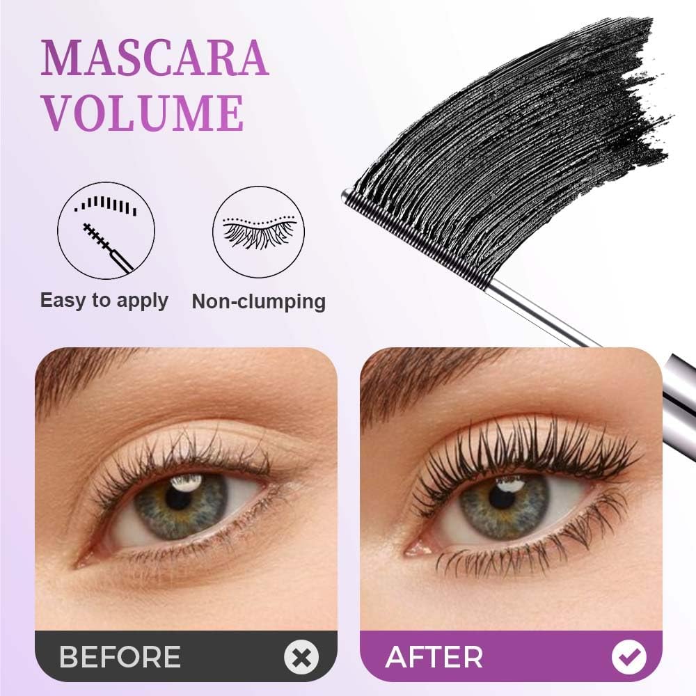 5D Curling Eyelash Iron Mascara - Waterproof Volume & Length | Long-Lasting Smudge-Proof Black Mascara