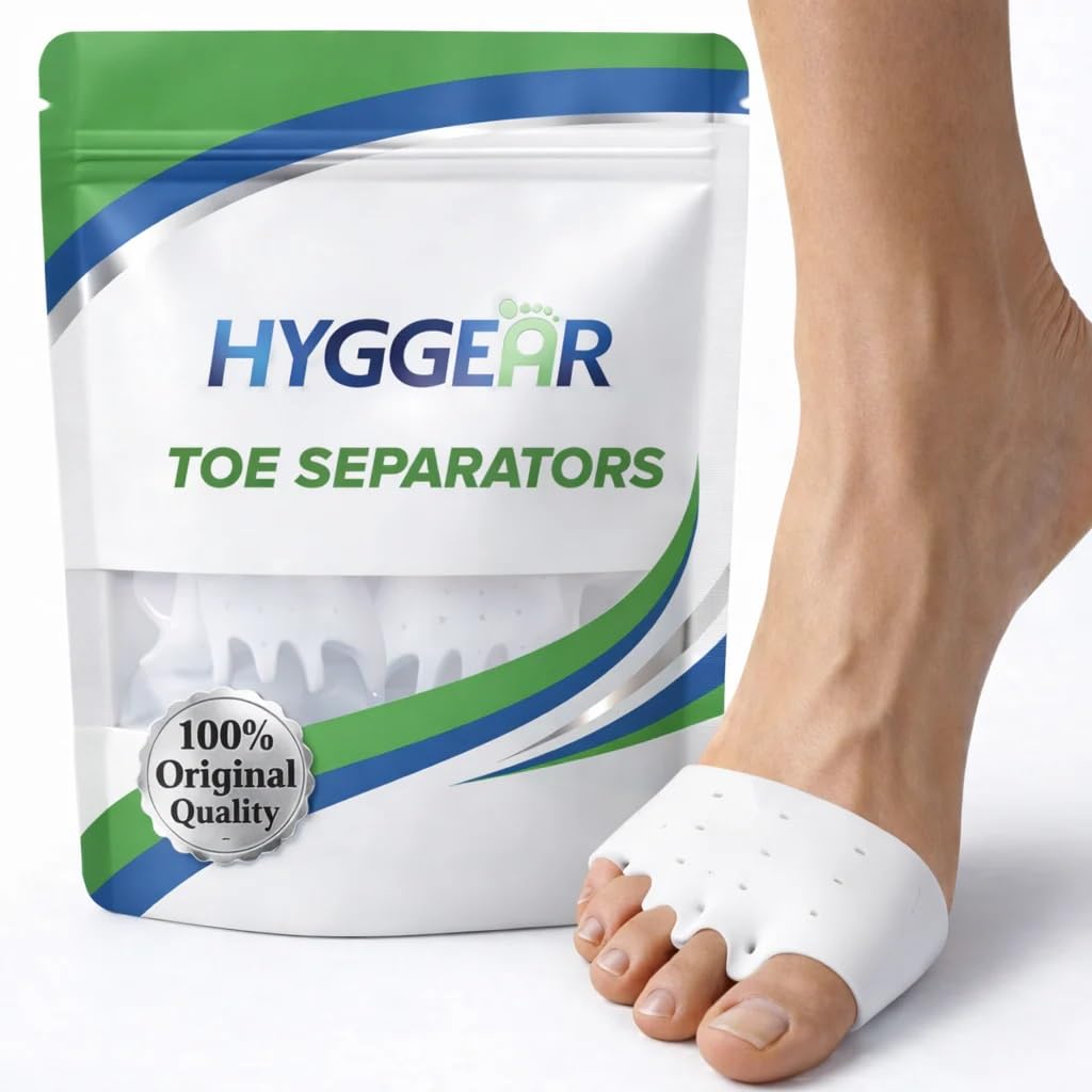 Hyggear Silicone Toe Separators (Left & Right Pair), Toe Spacer for Overlapping Toes, Foot Pain Relief for Bunions, Hammer Toe & Plantar Fasciitis, Comfortable & Breathable for Women & Men
