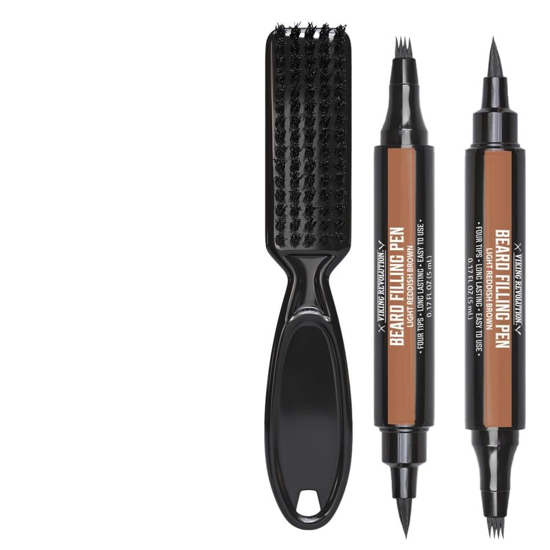 Viking Revolution Beard Pen (2 Pack) - Light Reddish Brown Beard Pencil Filler for Men - Beard Filler for Men Waterproof Beard Filling Pen Kit - Long Lasting Beard Filler Pen with Brush