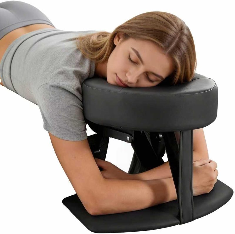 Adjustable Massage Headrest - Portable Face Cradle Pillow with Armrest | Fits 6"-17" Mattresses, Memory Foam - Black