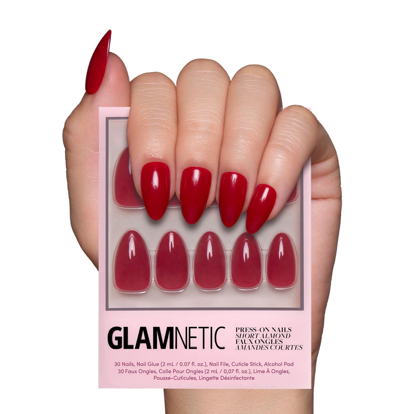 Press On Nails - Caviar | Semi-Transparent Short Almond Shape, Salon Quality | 30 Nail Kit with Glue, 15 Sizes Available