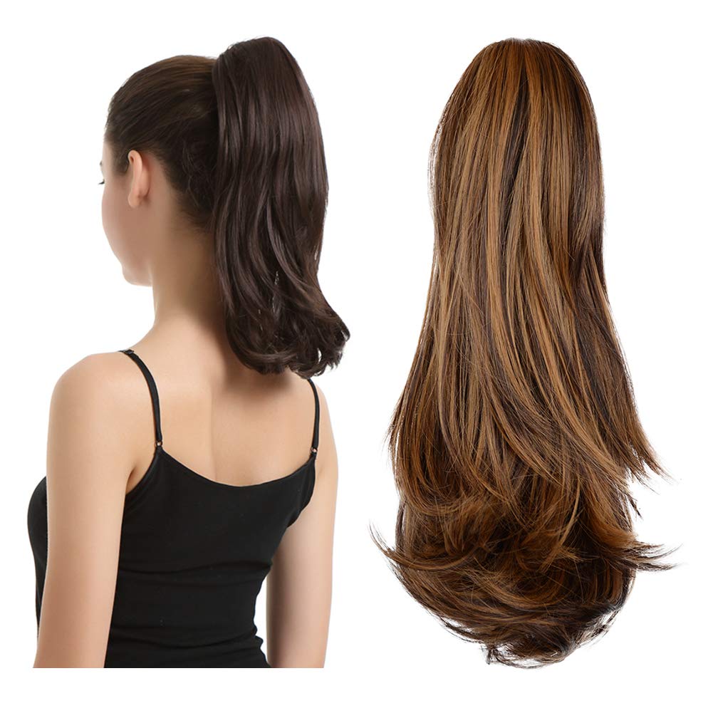 Claw Clip Ponytail Extension - 20 Inch Black Wavy Synthetic Hair | Soft, Lightweight, Realistic Look