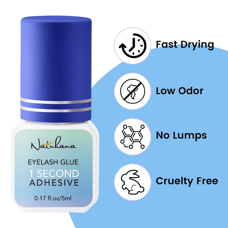 NATUHANA Eyelash Extension Glue 1 Sec Drying (0.17fl.oz / 5ml)/Up to 8 Weeks Retention,Waterproof Lash Extension Glue for Adhesive Professional Use Only,Black