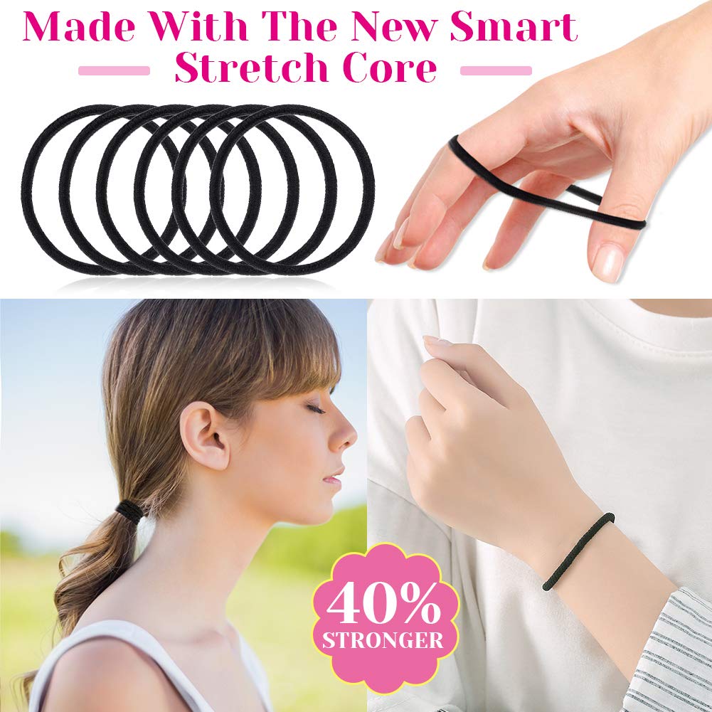 Anezus Black Hair Ties - 250 Pcs Small Elastic Ponytail Holders for All Hair Types | 3 mm