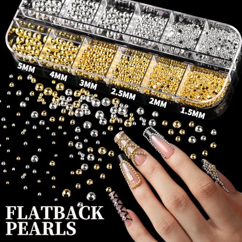 Gold Silver Nail Pearls & 3D Charms Kit for Nail Art, Embellishments