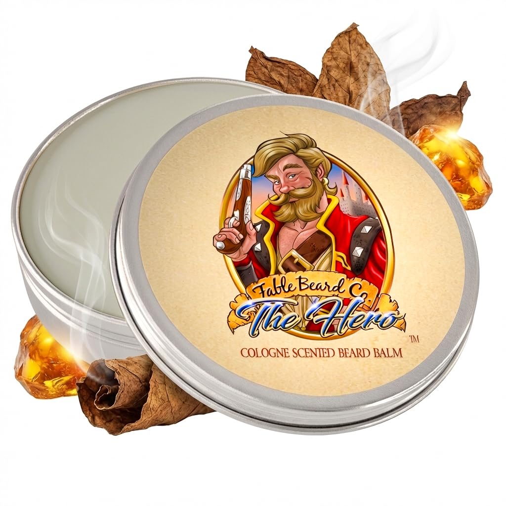 Fable Beard Co. Beard Balm - The Hero, Warm Tobacco, Light Cologne, & Mystical Amber, Natural Beard Balm for Men with Jojoba & Argan Oils, Beard Conditioner, Made in USA (2 Fl Oz)