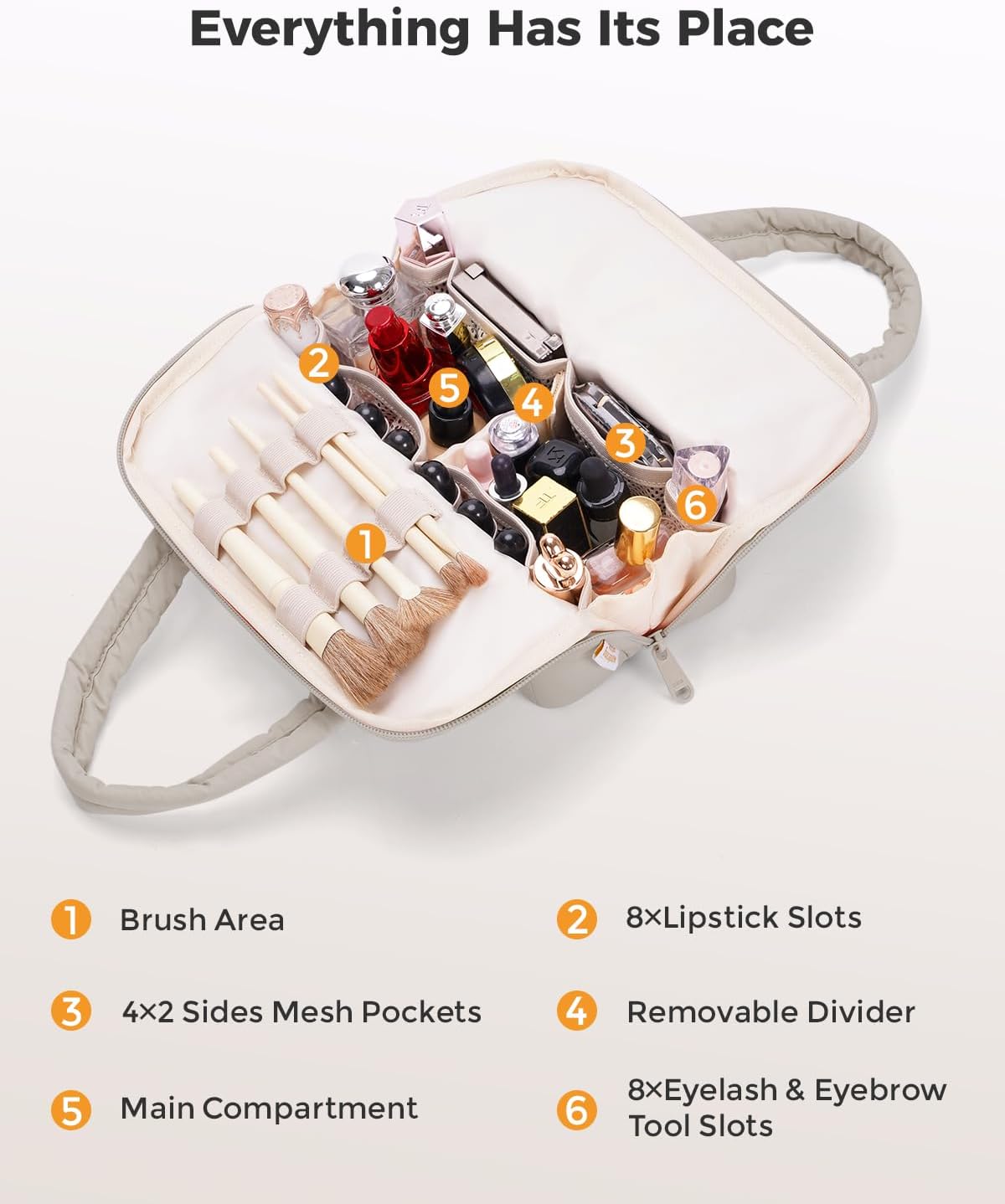Travel Makeup Bag - Portable Fold-Down Cosmetic Organizer with Handle & Divider | Easy Clean EVA Lining