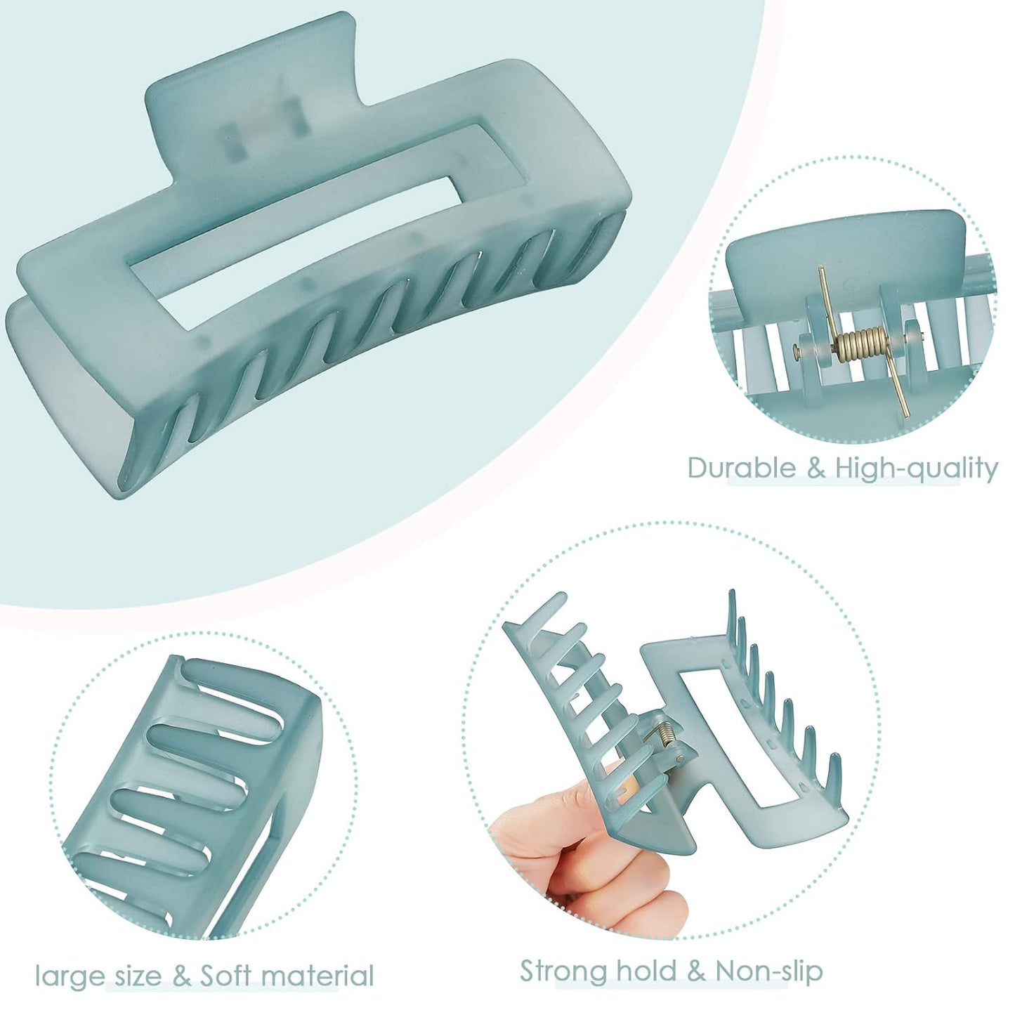 Acrylic Banana Jaw Hair Clips - 8 Pcs Nonslip Rectangle Clips for Thick Hair | Matte Colors, 4.1 Inch