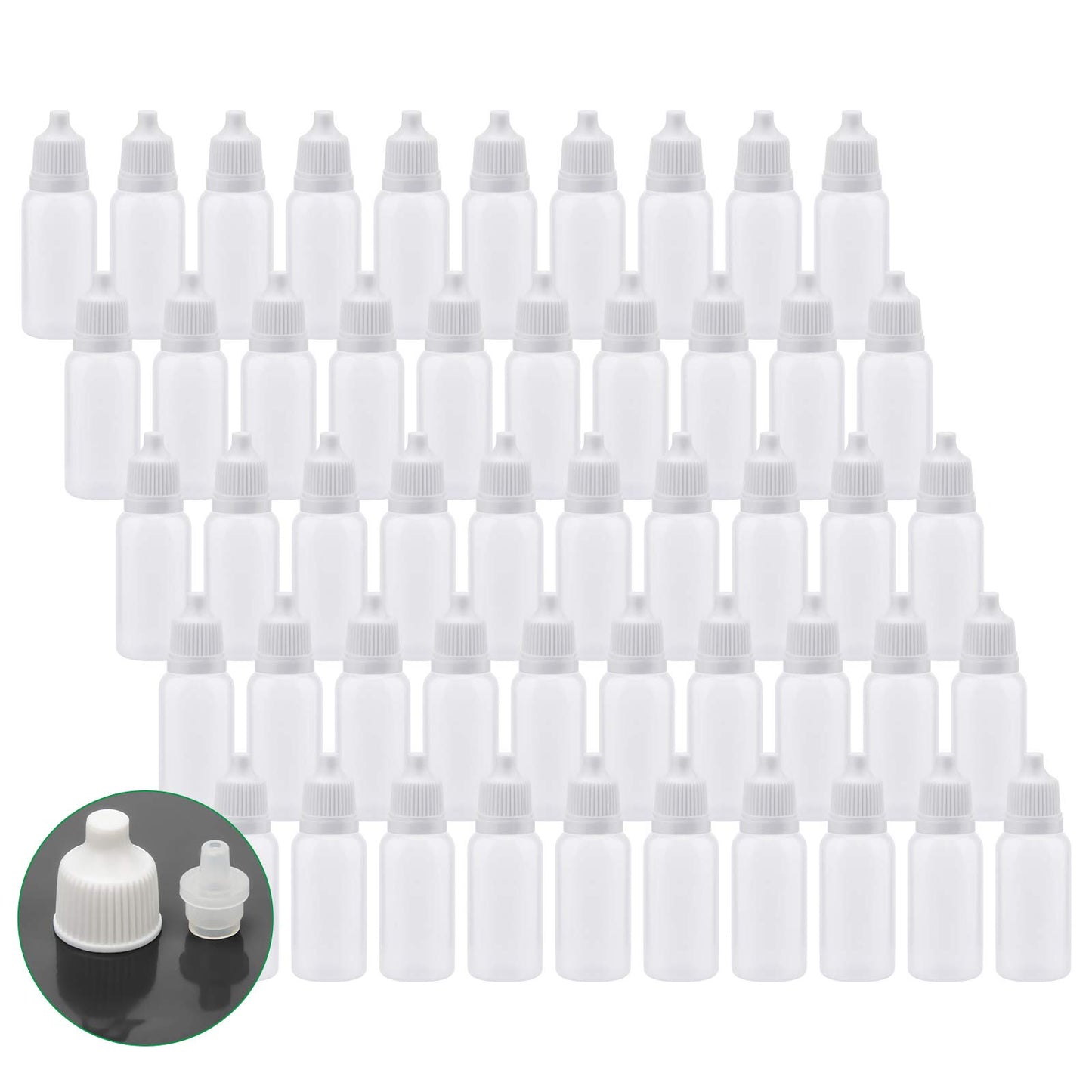 AHIER Plastic Eye Dropper Bottle, 15ml Squeezable LDPE Bottle with Childproof Cap, Leak-Proof for Eye Drops and Liquids, 50 Count
