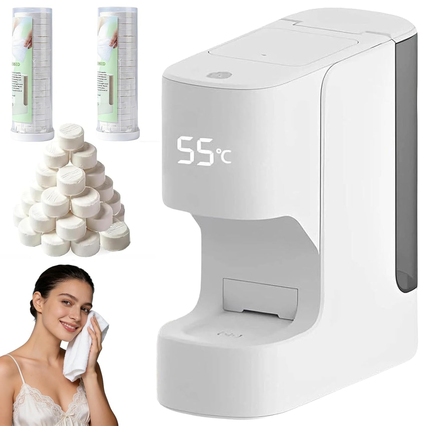 Automatic Hot Face Towel Warmer - 5-Second Heating, 55°C Constant Temp | Portable Spa & Salon Dispenser with 40 Towels