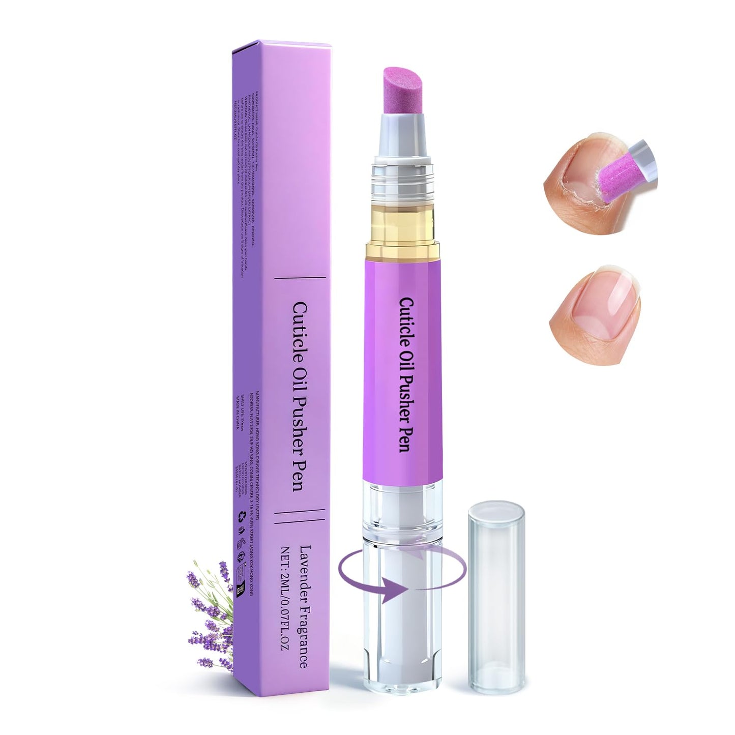 Ceramic 2-in-1 Cuticle Oil Pusher Pen, Nail Care Buffer Pens with Micro-Dosin lavender Oil for Hangnails & Dry & Damaged Nails, Repair & Nourish Nails, Birthday Gifts for Women Wife Girlfriend