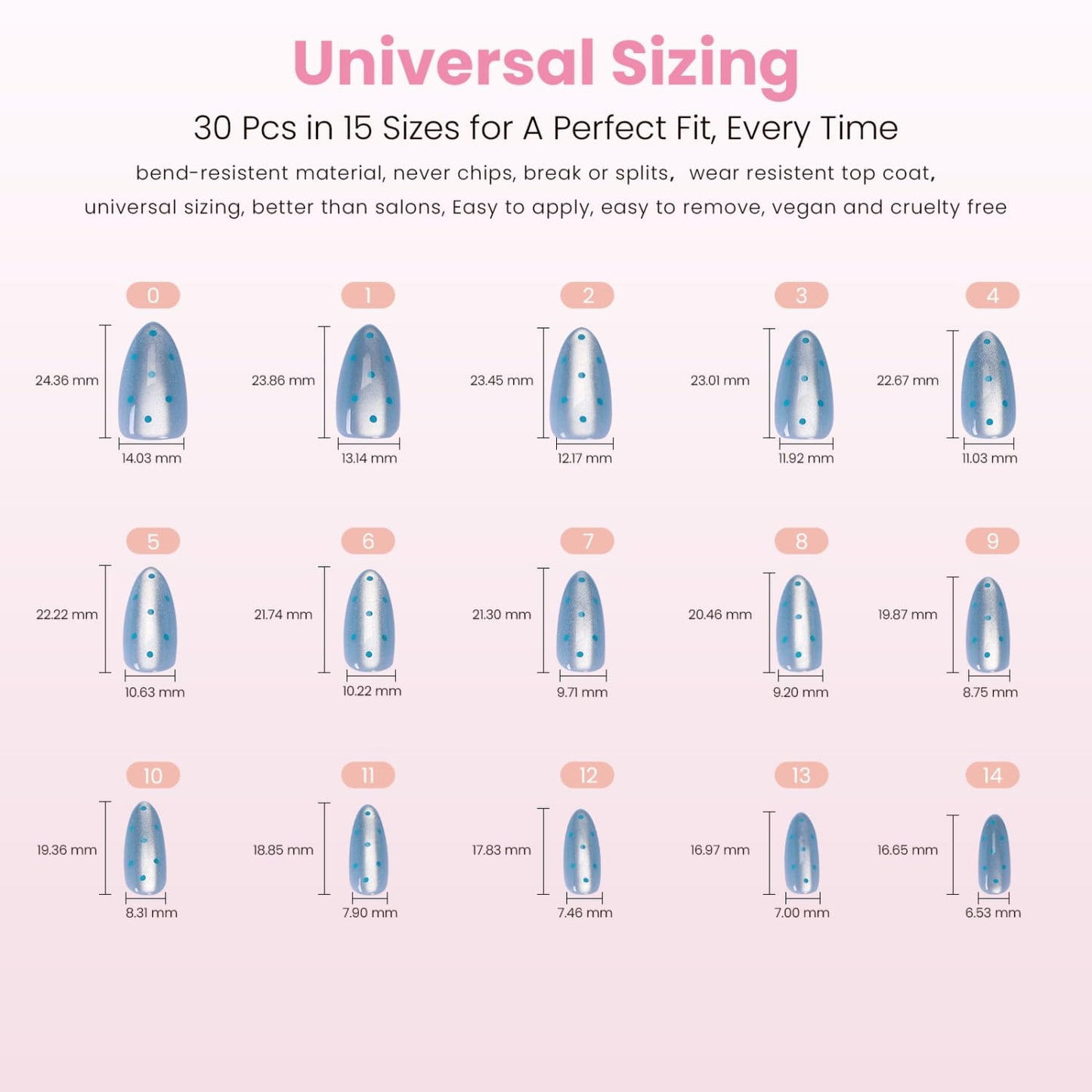 Nail Reformation Press On Nails, Blue Moon | Polka Dot Medium Almond Fake Nails with Oceanic Blue Cat-Eye & Magnetic Shimmer, Reusable Stick On Nails Kit - 30 Pcs in 15 Sizes, Manicure Gifts for Women