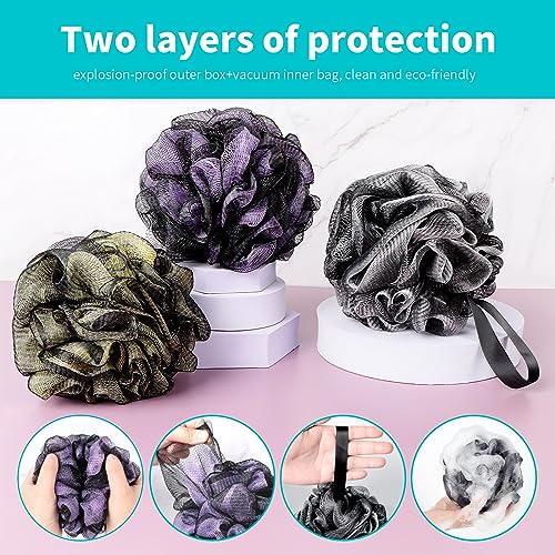 BCKENEY Bath Loofah Shower Sponge Body Back Scrubber Soft Mesh Shower Puffs Exfoliating Loofa for Women & Men Bath Accessories Cleaning Tool (Pack of 4 60G Loofah, Dark Elf)