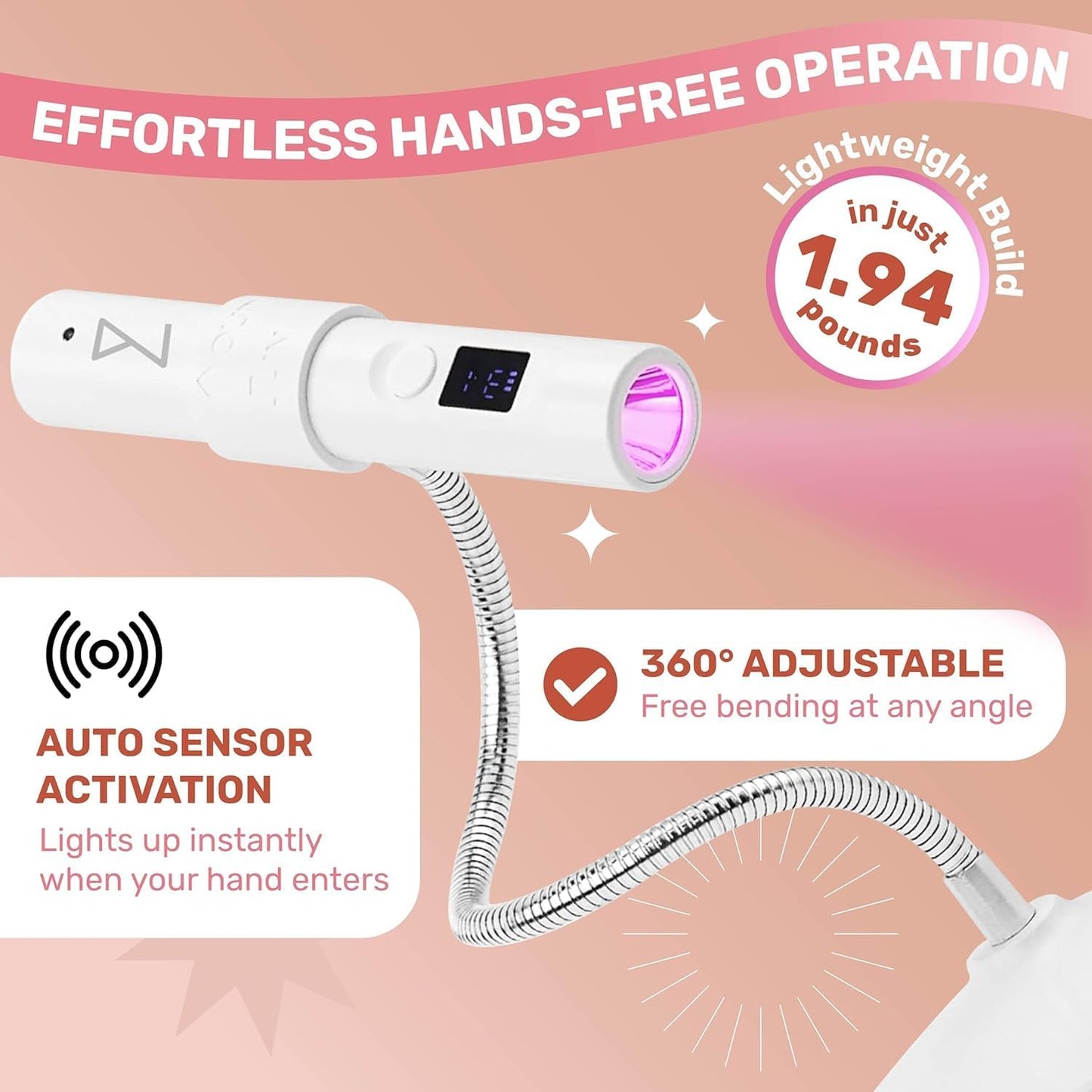 GlamCure GO Nail Flash Cure Lamp - LED & UV Nail Light with Focus Beam Technology | Portable & Adjustable (Violet)