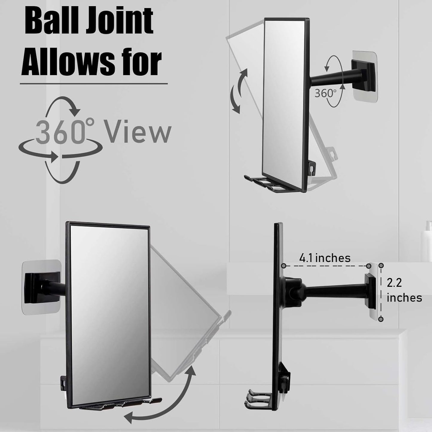 Shower Mirror for Shaving & Washing Face - 360° Adjustable with Razor Holders | Easy Install Bathroom Accessory