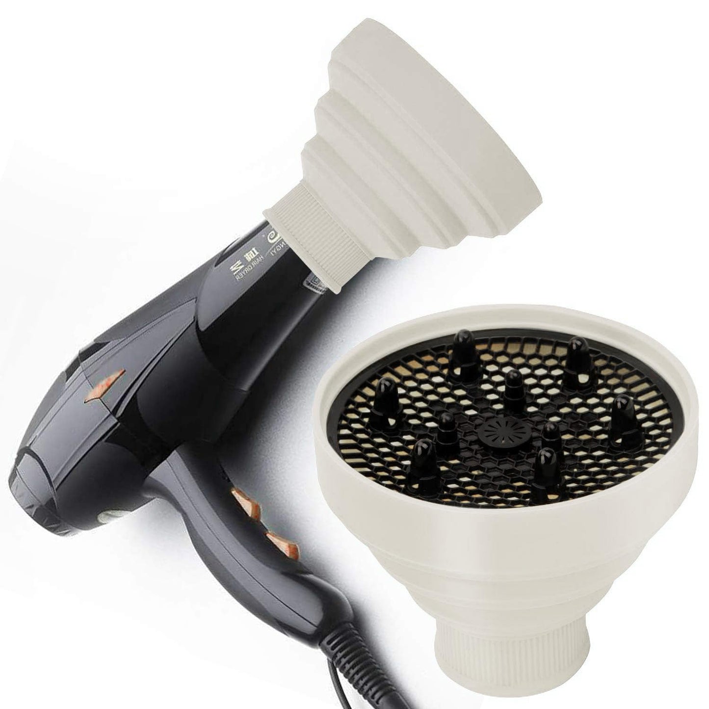 WAJIAYON Universal Collapsible Hair Dryer Diffuser Attachment-Foldable Portable Travel and Easy Storage Hair Diffuser Fit Most Hair Dryers with Nozzle Diameter D-1.575Inch to 1.968 Inch (4-5cm)- Stone