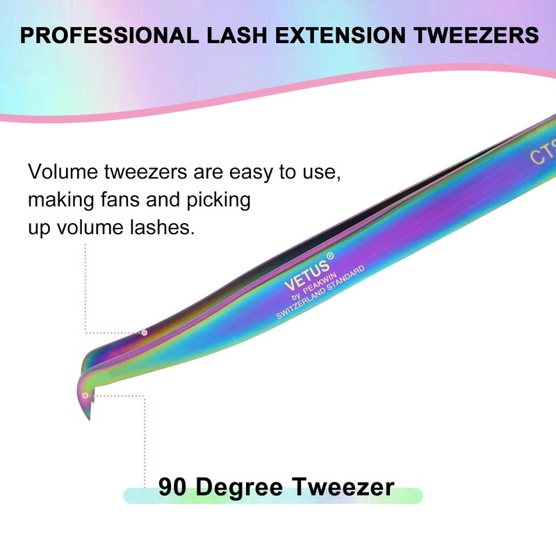 EMEDA L Curved Tweezers for Volume Lash Extensions Fiber Tip, Stainless Steel Tweezers Eyelash Extensions for Lash Artist and Beginners