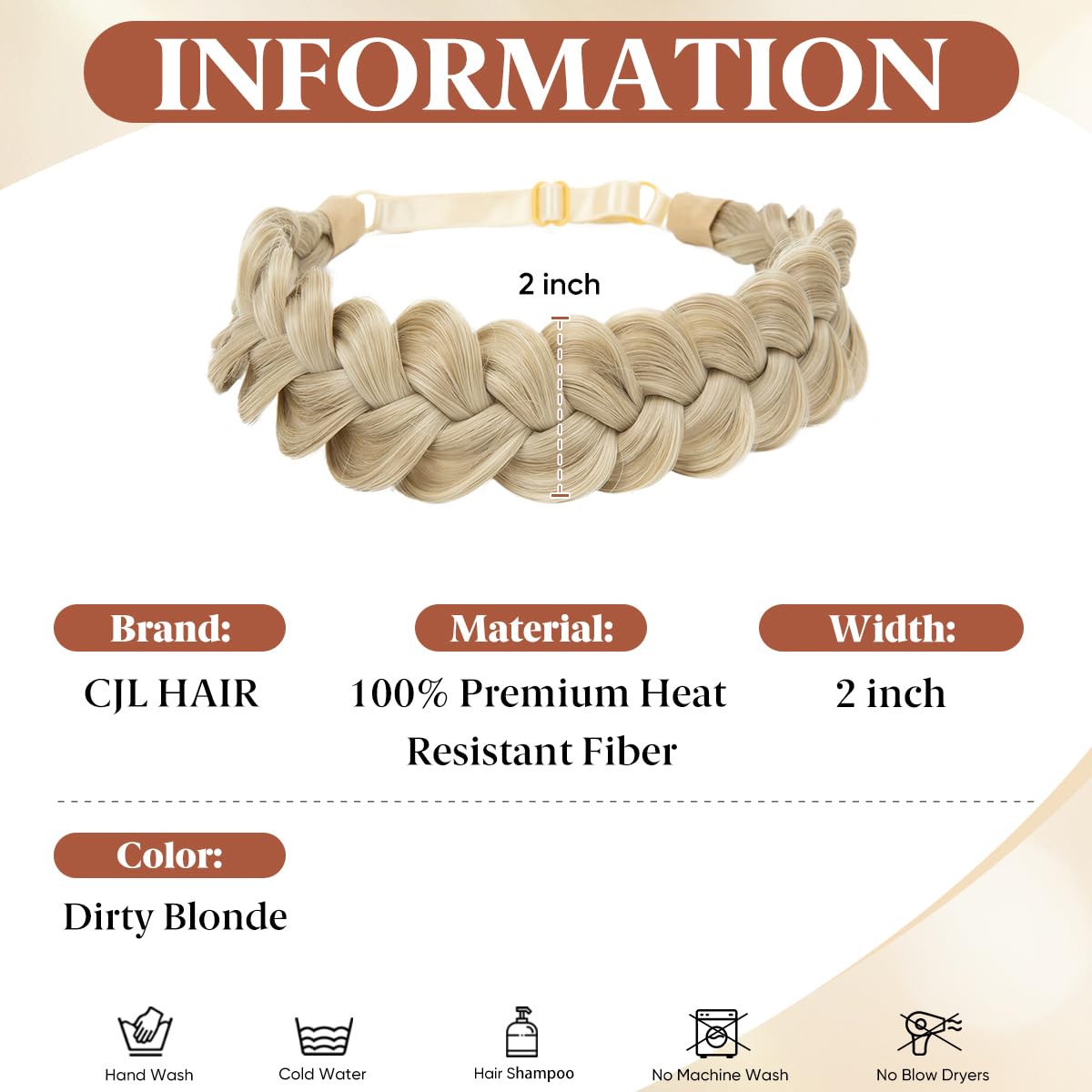 Wide Elastic Braided Headband for Women - Adjustable Synthetic Hair Hairpiece | Dirty Blonde