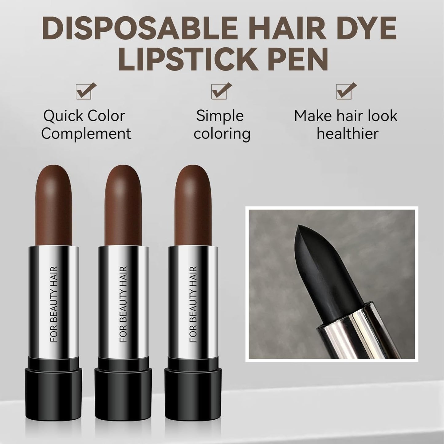 Hair Color Touch-Up Stick - Long-Lasting Dark Brown Hair Dye Pen for Gray Coverage | 3PCS Compact Set