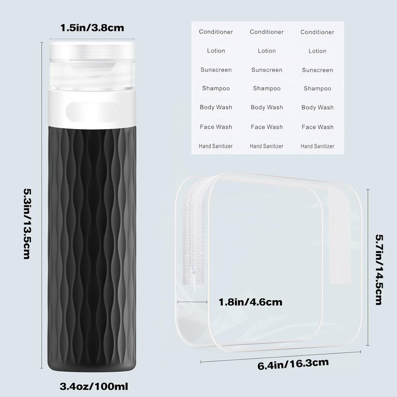 Travel Bottles for Toiletries - TSA Approved 3.4oz Leak Proof Silicone Containers | Refillable Essentials Kit (4 Pack)