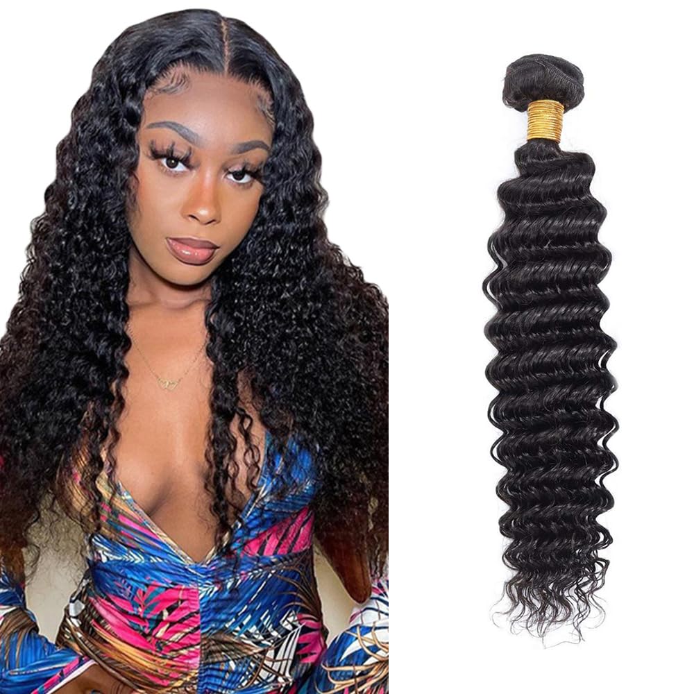 28 inch Deep Wave Bundles Human Hair #1B Deep Wave Bundles Wet and Wavy Bundle Natural Black Human Hair Bundle 50g