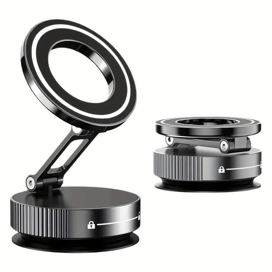 Upgraded Vacuum Magnetic Car Phone Holder for MagSafe, 360° Adjustable Suction Cup Mount for iPhone & Android, Foldable & Retractable Stand for Car, Gym, Mirror & Smooth Surfaces, Strong Suction