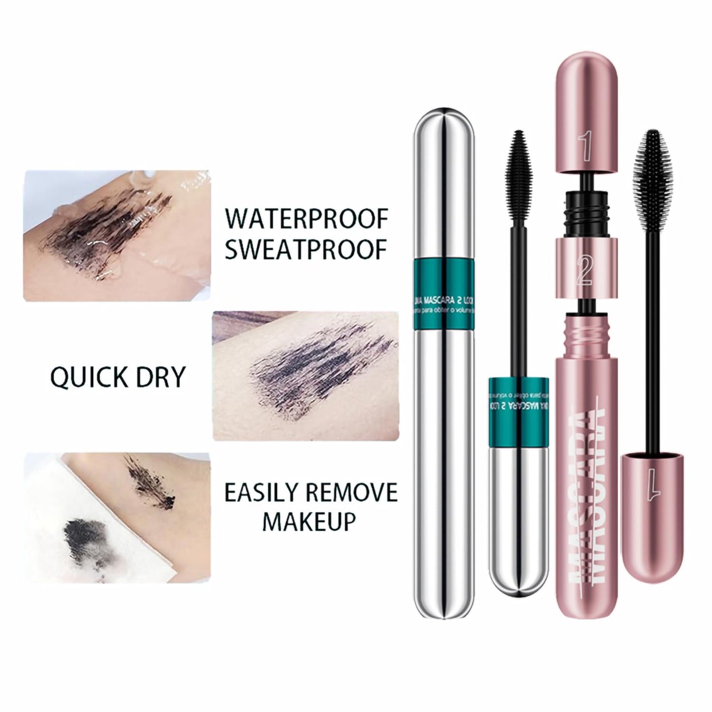 Lengthening & Volumizing Tubing Mascara - 2Pcs Smudge-Proof, Clump-Free Black for Natural Thickness