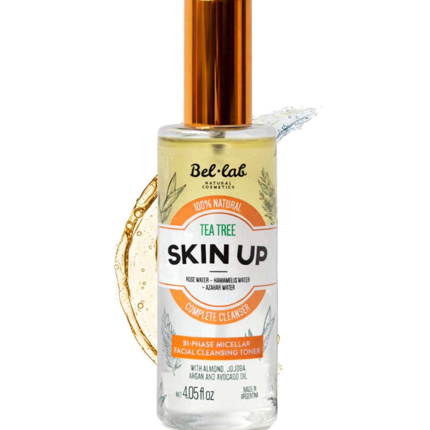 Bel Lab Skin Up Tea Tree Micellar Water Toner – Bi-Phase Facial Cleanser & Makeup Remover with Rose Water, Witch Hazel & Argan Oil – Sensitive Skin – Vegan – 4.05 fl oz